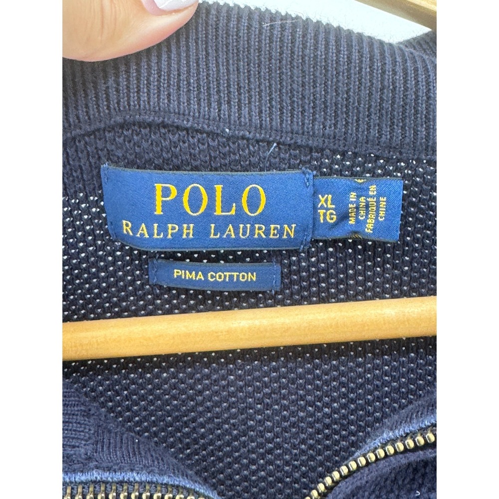 Polo Ralph Lauren Quarter Zip Sweater Mens XL Navy Blue Pima Cotton - Picture 2 of 14